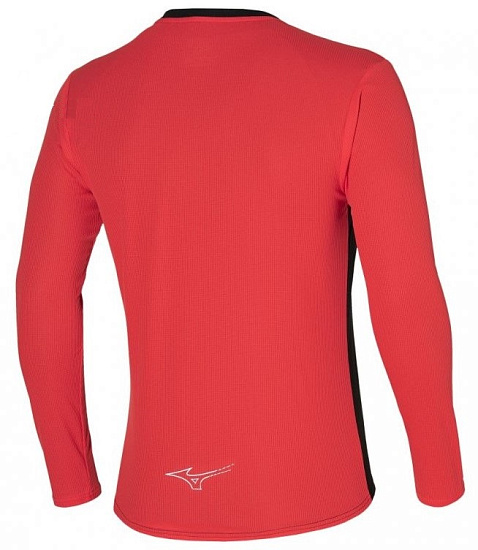 Футболка мужская Mizuno Dryaeroflow Ls Hz Black/Fiery Red - Фото 2 большая