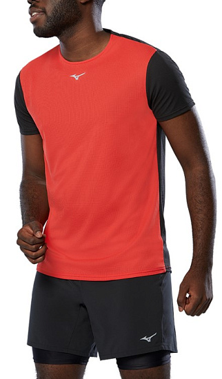 Футболка мужская Mizuno Dryaeroflow Fiery Red/Black - Фото 3 большая