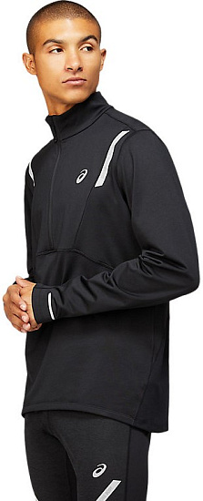 Футболка мужская ASICS Lite-Show Winter 1/2 Zip Black - Фото 3 большая