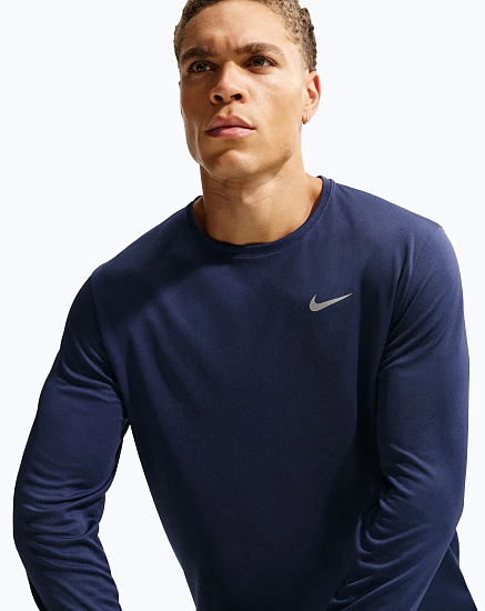 Лонгслив мужской Nike Dri-FIT Uv Miler Midnight Navy/Reflective Silver - Фото 3 большая