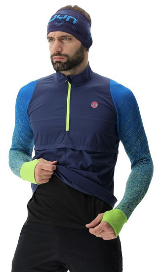 Лонгслив мужской UYN Running Exceleration Windproof Lapis/Lime - Фото 4 большая