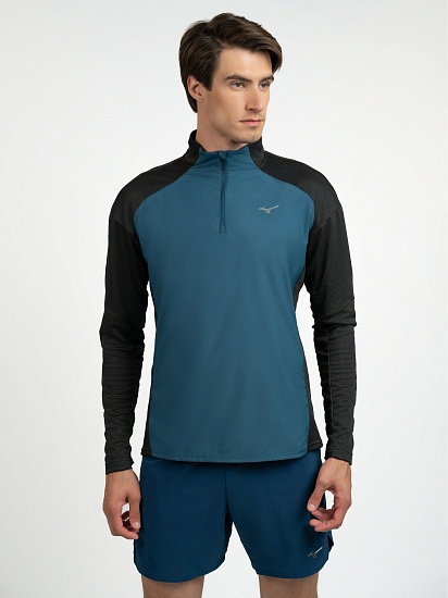 Лонгслив мужской Mizuno Hybrid Half Zip Black/Blue Wing Teal - Фото 3 большая