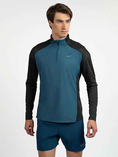 Лонгслив мужской Mizuno Hybrid Half Zip Black/Blue Wing Teal - Фото 4 большая