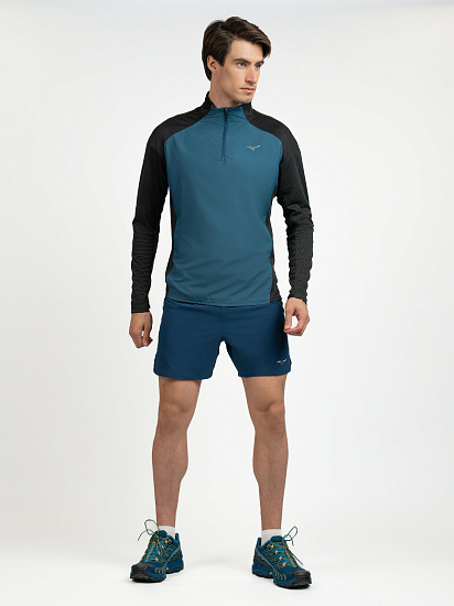 Лонгслив мужской Mizuno Hybrid Half Zip Black/Blue Wing Teal - Фото 5 большая
