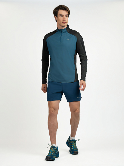 Лонгслив мужской Mizuno Hybrid Half Zip Black/Blue Wing Teal - Фото 6 большая