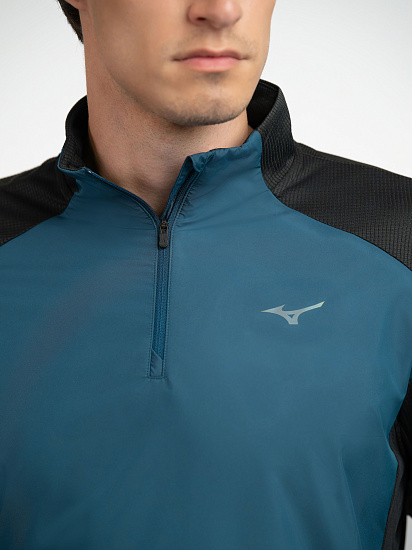 Лонгслив мужской Mizuno Hybrid Half Zip Black/Blue Wing Teal - Фото 8 большая