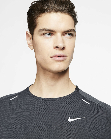 Футболка мужская Nike Techknit Ultra LS Black/Dk Smoke Grey/Reflective Silv - Фото 7 большая