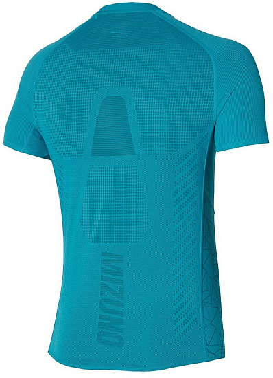 Футболка мужская Mizuno Aero синий/зеленый - Фото 2 большая
