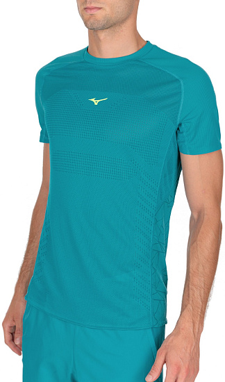 Футболка мужская Mizuno Aero синий/зеленый - Фото 3 большая