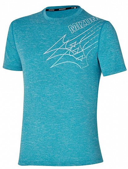 Футболка мужская Mizuno Core Graphic синий/зеленый - Фото 1 большая