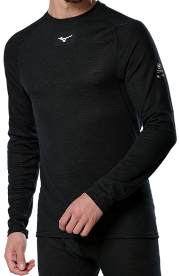 Лонгслив мужской Mizuno Prem Merino Wool Crew Neck Black - Фото 3 большая