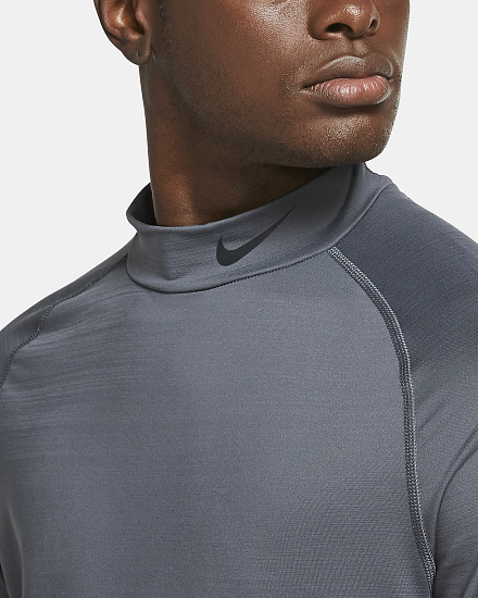 Футболка мужская Nike Pro Warm Iron Grey/Black - Фото 4 большая