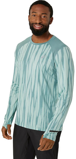 Лонгслив мужской ASICS Aop Road Top Saxon Green/Light Ube - Фото 3 большая