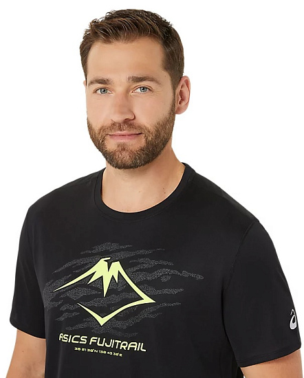 Футболка мужская ASICS Fujitrail Logo Black/Grey/Yellow - Фото 6 большая