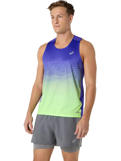 Майка мужская ASICS Road Fade Cobalt Burst/Illuminate Green - Фото 4 большая