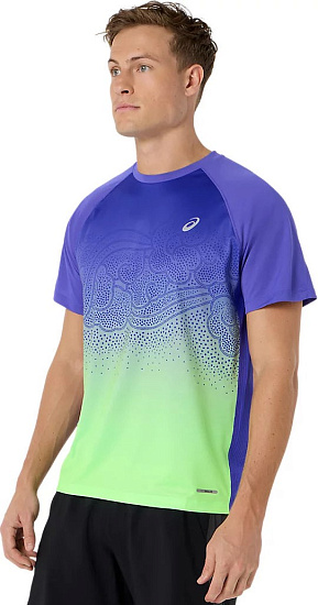 Футболка мужская ASICS Road Fade Ss Cobalt Burst/Illuminate Green - Фото 4 большая