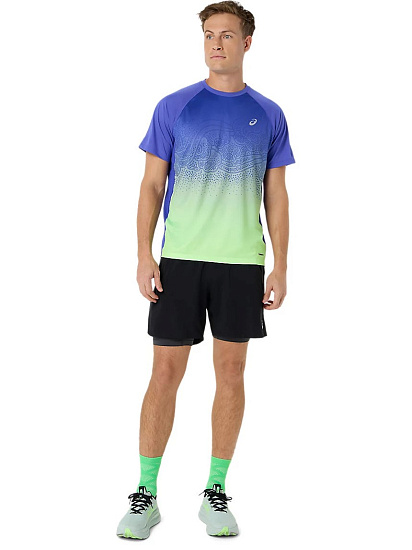 Футболка мужская ASICS Road Fade Ss Cobalt Burst/Illuminate Green - Фото 9 большая