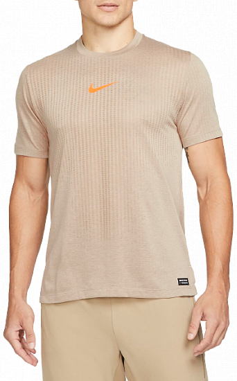 Футболка мужская Nike Pro Dri-FIT ADV Khaki/Total Orange - Фото 1 большая