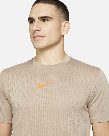 Футболка мужская Nike Pro Dri-FIT ADV Khaki/Total Orange - Фото 4 большая