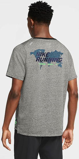 Футболка мужская Nike Rise 365 Future Fast SS Dark Grey Heather/Blue Void - Фото 3 большая