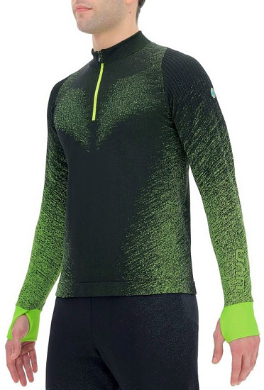 Лонгслив мужской UYN Running Exceleration LS Zip Up Black/Yellow Fluo - Фото 6 большая