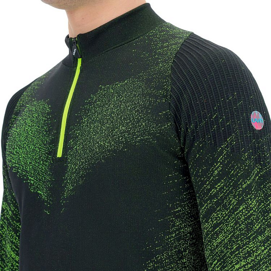 Лонгслив мужской UYN Running Exceleration LS Zip Up Black/Yellow Fluo - Фото 5 большая