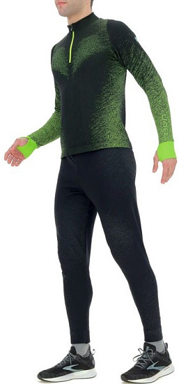 Лонгслив мужской UYN Running Exceleration LS Zip Up Black/Yellow Fluo - Фото 3 большая