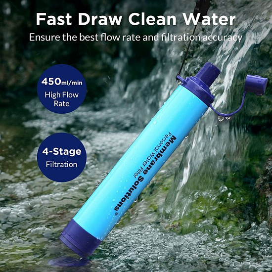 Фильтр для воды Membrane Solutions Water Filter Straw Blue - Фото 4 большая