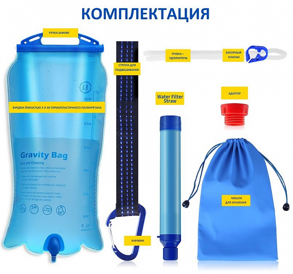Фильтр для воды Membrane Solutions Gravity Water Filter Bag 3L - Фото 4 большая