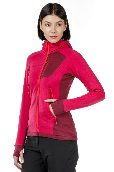 Куртка женская Bergans Cecilie Wool w/Hood Bougainvillea/Dk Cherry/Strawberry - Фото 3 большая