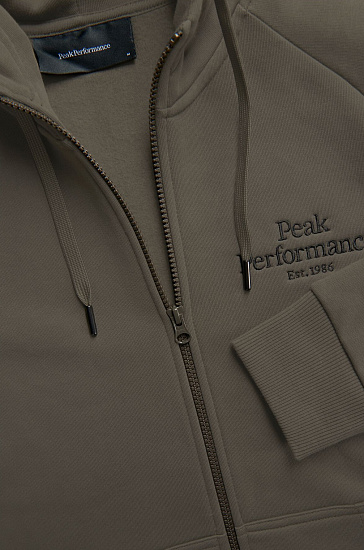 Куртка мужская Peak Performance Original Zip Hoodie Black Olive - Фото 4 большая