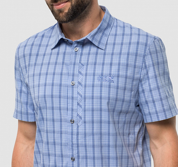 Рубашка мужская Jack Wolfskin Rays Stretch Vent Shirt Blue Checks - Фото 4 большая
