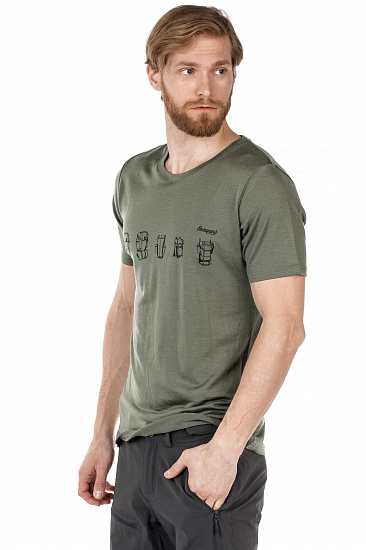 Футболка мужская Bergans Backpack Wool Tee GreenMud/Black - Фото 3 большая