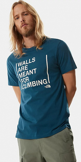 Футболка мужская The North Face S/S Walls Are For Climbing Tee-Eu Monterey Blue - Фото 3 большая