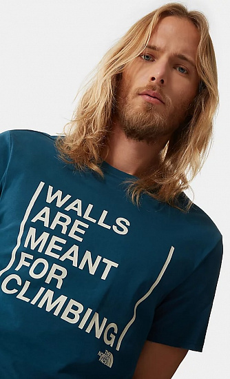 Футболка мужская The North Face S/S Walls Are For Climbing Tee-Eu Monterey Blue - Фото 6 большая