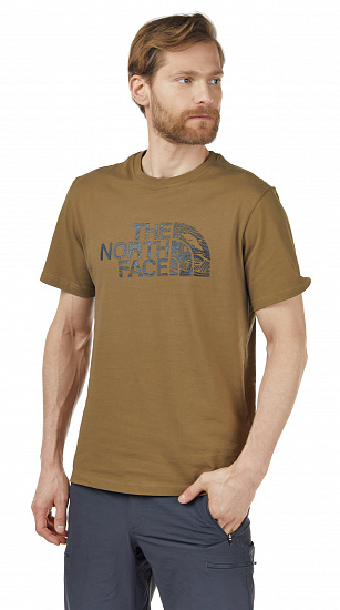 Футболка мужская The North Face S/S Woodcut Dome Tee Military Olive - Фото 3 большая
