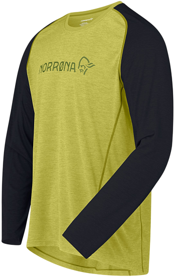 Лонгслив мужской Norrona Fjora Equaliser Lightweight LS Golden Lime/Caviar Black - Фото 2 большая