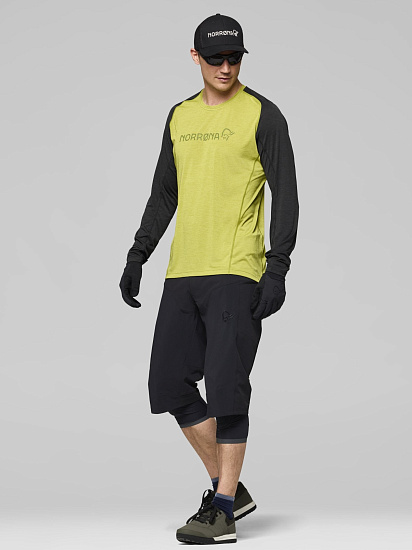 Лонгслив мужской Norrona Fjora Equaliser Lightweight LS Golden Lime/Caviar Black - Фото 5 большая
