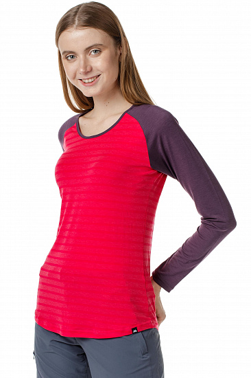 Футболка женская Mountain Equipment Redline LS V Pink str/Blackberry - Фото 2 большая