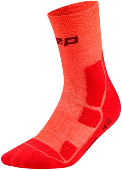 Носки женские CEP C056W Hiking Mid Cushion Mid Cut Neon Coral/Red - Фото 1 большая