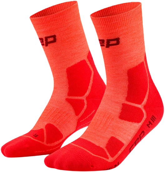 Носки женские CEP C056W Hiking Mid Cushion Mid Cut Neon Coral/Red - Фото 3 большая