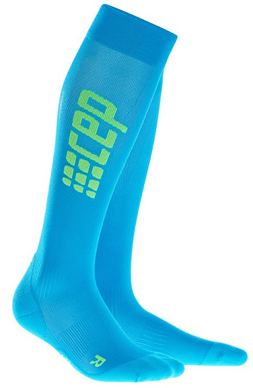 Компрессионные гольфы женские CEP C1UW для бега ультратонкие Лазурный/Зеленый - Фото 1 большая