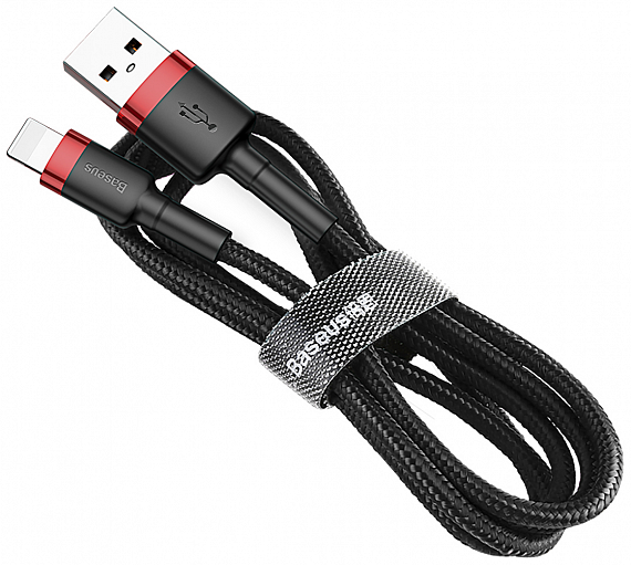 Кабель Baseus Cafule CALKLF-B19 USB for lightning 2.4A 1m Red+Black - Фото 1 большая