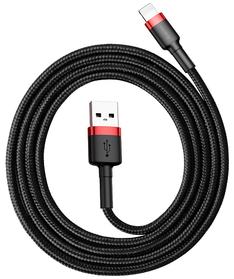 Кабель Baseus Cafule CALKLF-B19 USB for lightning 2.4A 1m Red+Black - Фото 2 большая