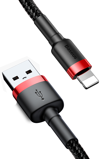 Кабель Baseus Cafule CALKLF-B19 USB for lightning 2.4A 1m Red+Black - Фото 3 большая
