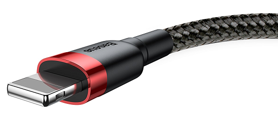 Кабель Baseus Cafule CALKLF-B19 USB for lightning 2.4A 1m Red+Black - Фото 4 большая