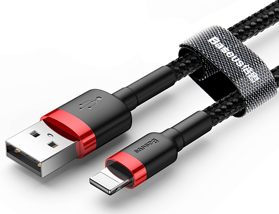 Кабель Baseus Cafule CALKLF-B19 USB for lightning 2.4A 1m Red+Black - Фото 7 большая