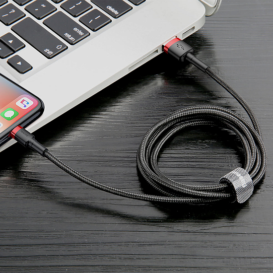 Кабель Baseus Cafule CALKLF-B19 USB for lightning 2.4A 1m Red+Black - Фото 10 большая
