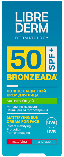 Солнцезащитный крем Librederm Bronzeada для лица матирующий SPF50 (50мл) - Фото 2 большая