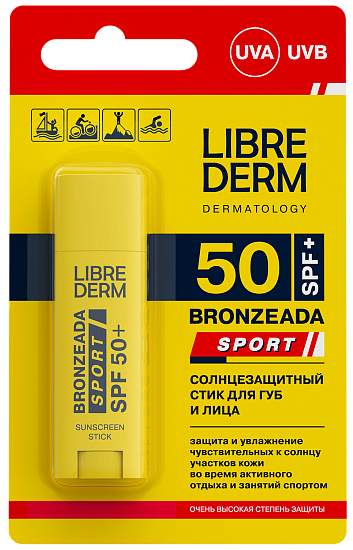 Солнцезащитный стик Librederm Bronzeada Sport для губ и лица SPF 50+ - Фото 1 большая